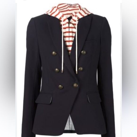 $248 Veronica Beard cotton orange red cream stripe hoodie Dickey jacket insert - Picture 1 of 15